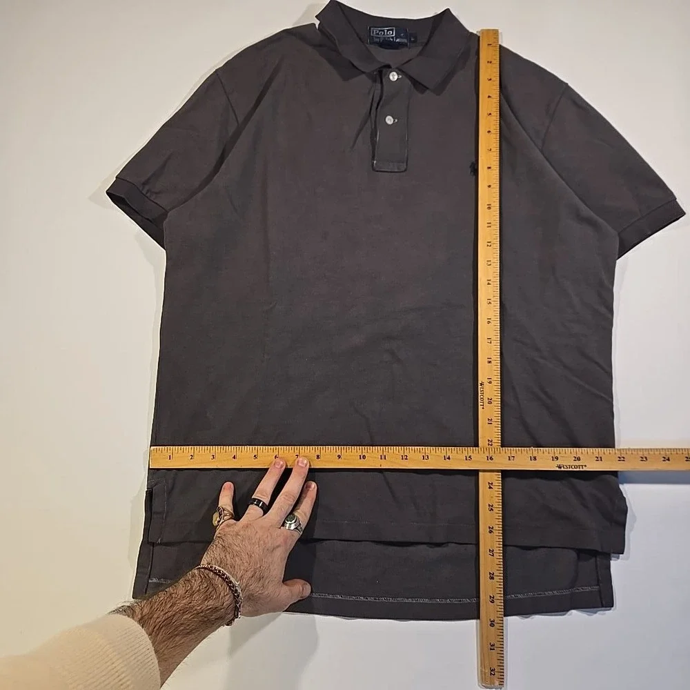 VTG Polo Ralph Lauren‎ Men L Polo Shirt Single Stitch Custom Black Dye Job Gray